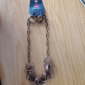 Paparazzi copper necklace and earrings